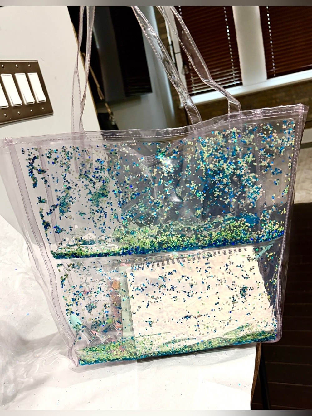 ELECTRIC BUBBLEGUM Y2K LIQUID GLITTER LARGE TOTE BAG